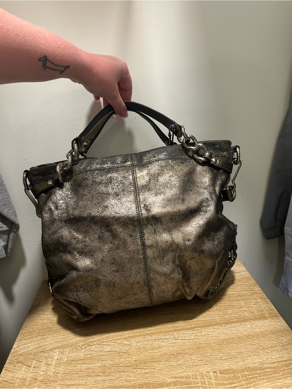 Authentic Coach Metallic Brooke Leather Pewter Hobo Bag